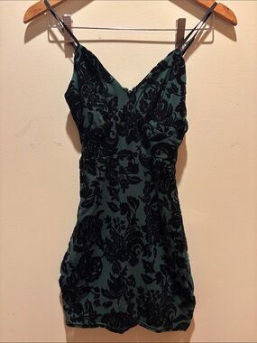 privy Emerald Green and Black Velvet Burnout Cami Dress